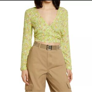 NWT BP. Surplice Mock Wrap Crop Top in Green Hannah Kate Size XS